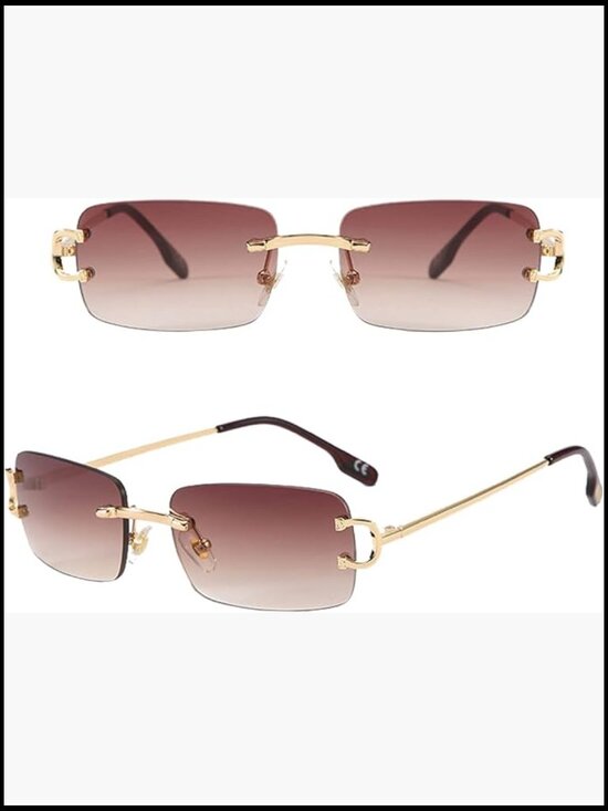 Metal Rimless Rectangular Sunglasses Polarized UV Protection Unisex main image 7